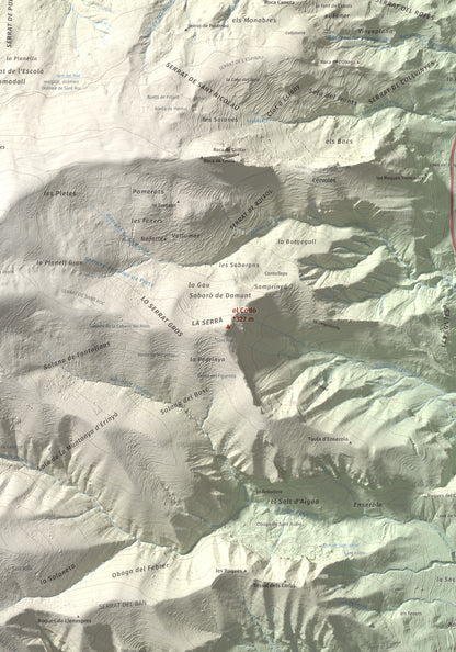 Mapa de relieve del Codó, 1327 m, Pallars Jussà, lámina 100 Cims de Trobart. Detalle de la zona central. 70 × 100 cm.