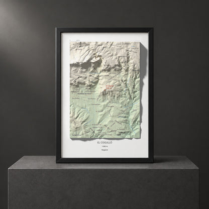 Mapa de relieve del Cogulló, 1002 m, Noguera, lámina 100 Cims de Trobart. Presentación enmarcada. 21 × 30 cm.