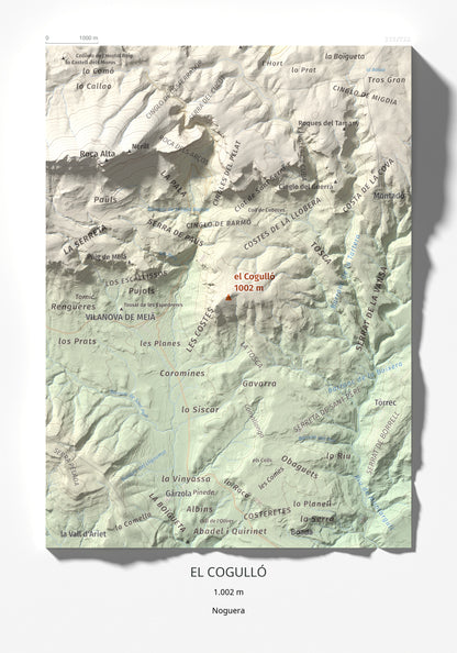 Mapa de relieve del Cogulló, 1002 m, Noguera, lámina 100 Cims de Trobart 21 × 30 cm.