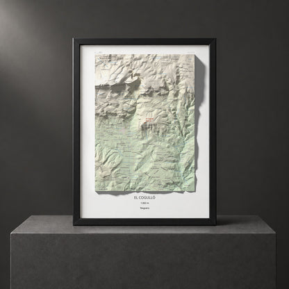 Mapa de relieve del Cogulló, 1002 m, Noguera, lámina 100 Cims de Trobart. Presentación enmarcada. 30 × 40 cm.