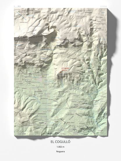 Mapa de relieve del Cogulló, 1002 m, Noguera, lámina 100 Cims de Trobart 30 × 40 cm.