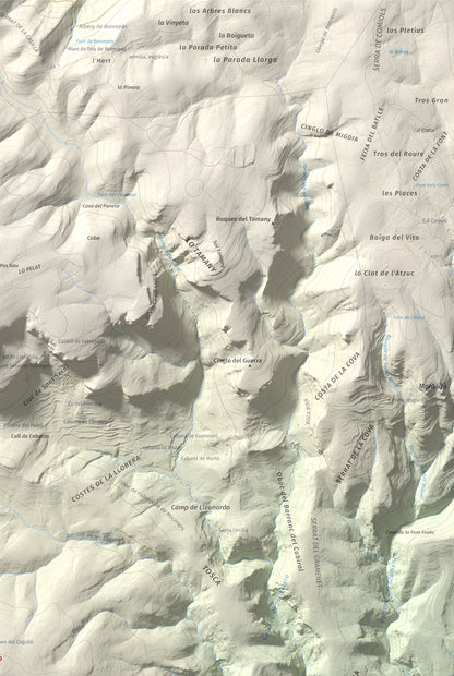 Mapa de relieve del Cogulló, 1002 m, Noguera, lámina 100 Cims de Trobart. Detalle de la zona superior derecha. 61 × 91 cm.