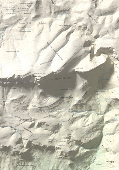 Mapa de relieve del Cogulló, 1002 m, Noguera, lámina 100 Cims de Trobart. Detalle de la zona superior izquierda. 70 × 100 cm.
