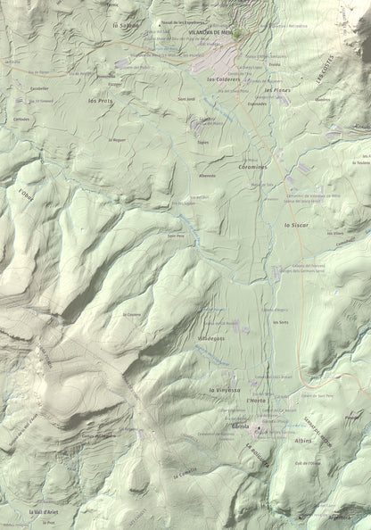 Mapa de relieve del Cogulló, 1002 m, Noguera, lámina 100 Cims de Trobart. Detalle de la zona inferior izquierda. 70 × 100 cm.