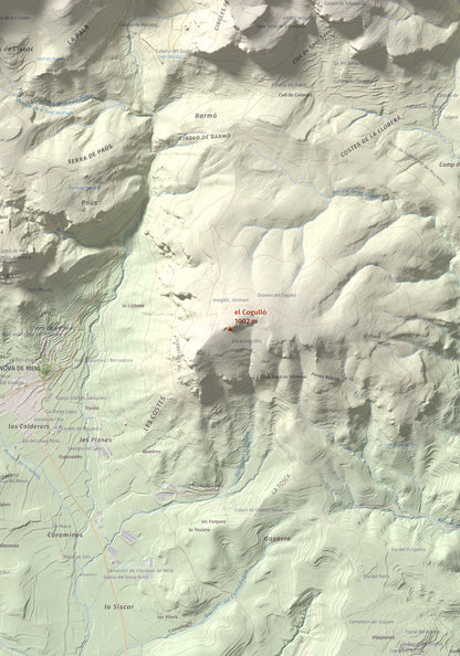 Mapa de relieve del Cogulló, 1002 m, Noguera, lámina 100 Cims de Trobart. Detalle de la zona central. 70 × 100 cm.