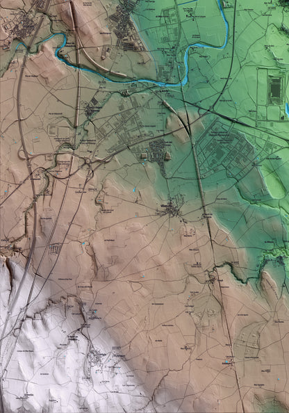Mapa artístico del relieve del Far d'Empordà, al Alt Empordà, con 15 km de entorno y base topográfica ICGC. Detalle de la zona inferior izquierda.
