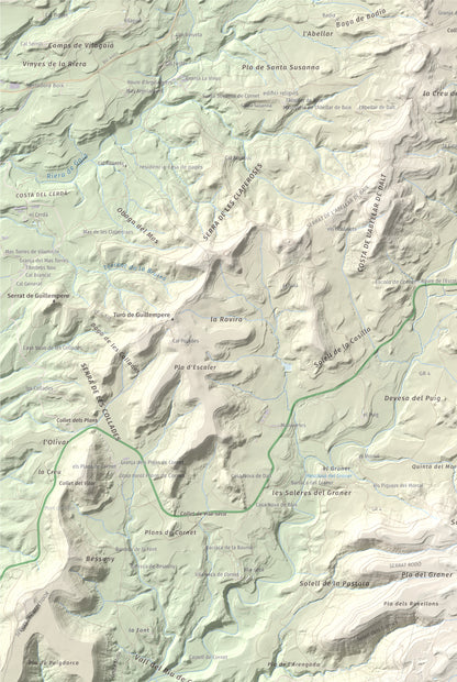 Mapa de relieve del Garrofí, 617 m, Bages, lámina 100 Cims de Trobart. Detalle de la zona superior izquierda. 61 × 91 cm.