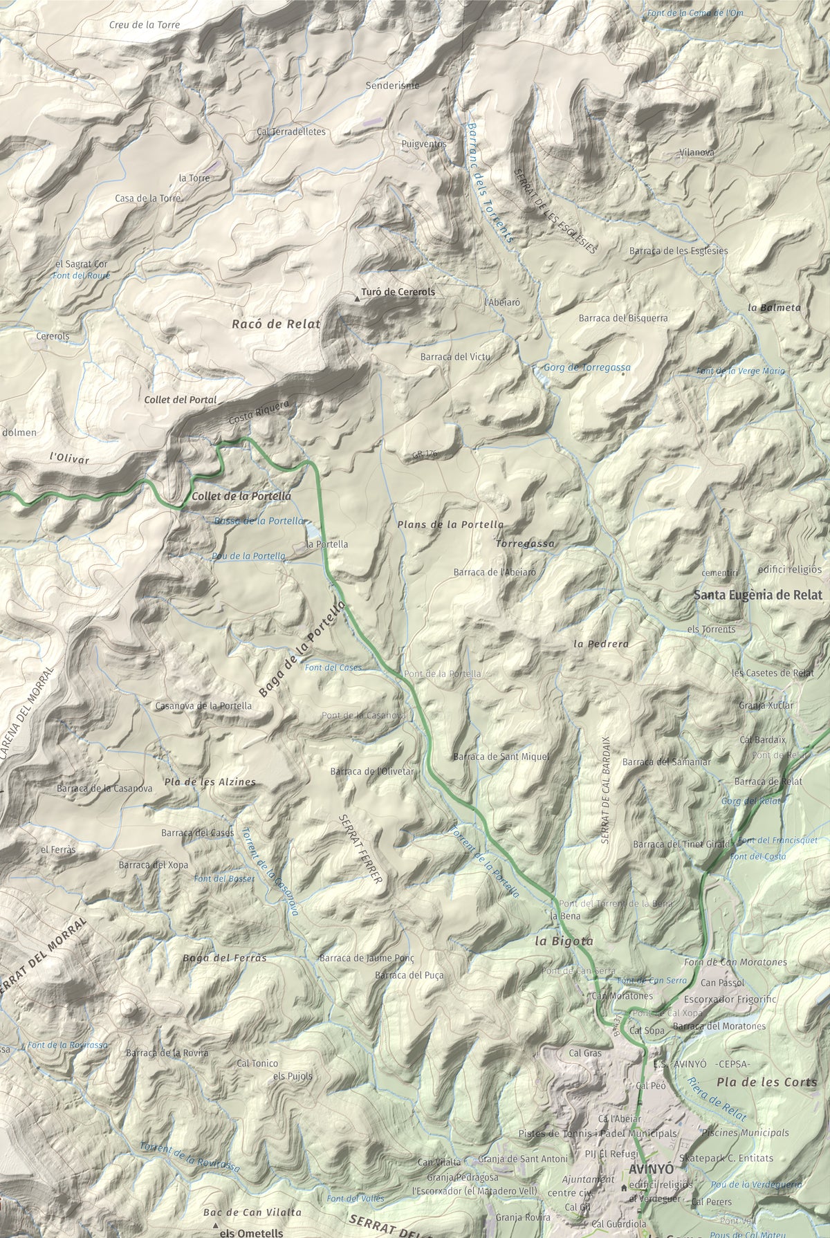 Mapa de relieve del Garrofí, 617 m, Bages, lámina 100 Cims de Trobart. Detalle de la zona superior derecha. 61 × 91 cm.
