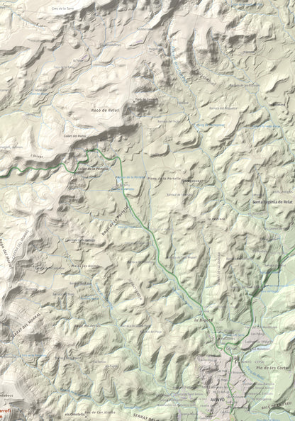 Mapa de relieve del Garrofí, 617 m, Bages, lámina 100 Cims de Trobart. Detalle de la zona superior derecha. 70 × 100 cm.