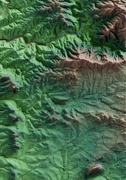Mapa artístico del relieve del Lloar, al Priorat, con 15 km de entorno y base topográfica ICGC. Detalle de la zona inferior derecha.
