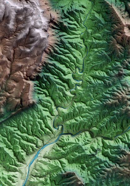 Mapa artístico del relieve del Lloar, al Priorat, con 15 km de entorno y base topográfica ICGC. Detalle de la zona central.