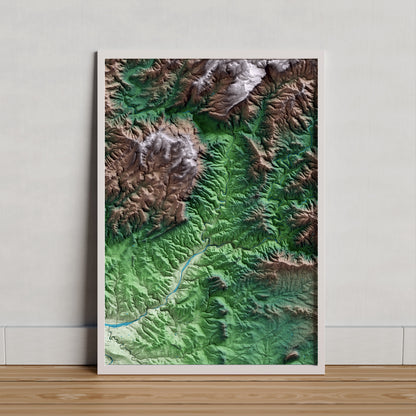 Mapa artístico del relieve del Lloar, al Priorat, con 15 km de entorno y base topográfica ICGC. Presentación enmarcada.