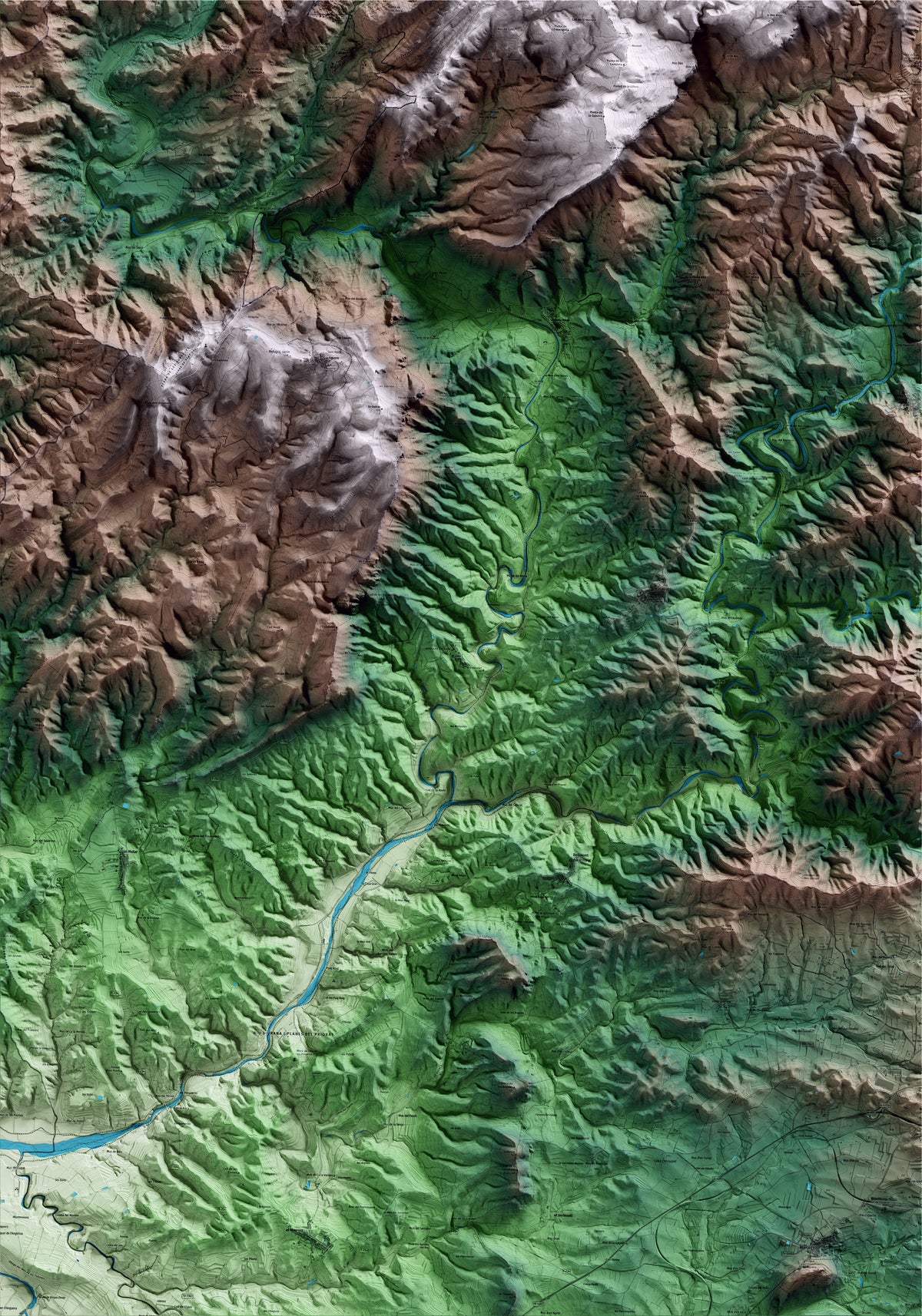 Mapa artístico del relieve del Lloar, al Priorat, con 15 km de entorno y base topográfica ICGC