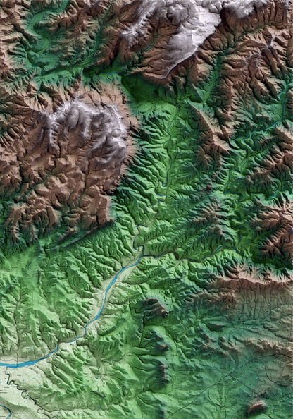 Mapa artístico del relieve del Lloar, al Priorat, con 15 km de entorno y base topográfica ICGC