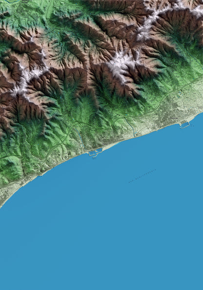 Mapa artístico del relieve del Masnou, al Maresme, con 15 km de entorno y base topográfica ICGC