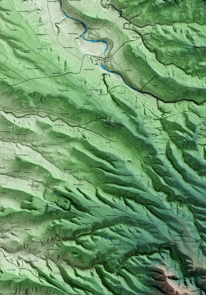 Mapa artístico del relieve del Masroig, al Priorat, con 15 km de entorno y base topográfica ICGC. Detalle de la zona inferior izquierda.