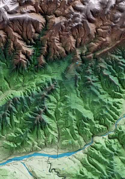 Mapa artístico del relieve del Masroig, al Priorat, con 15 km de entorno y base topográfica ICGC. Detalle de la zona superior izquierda.