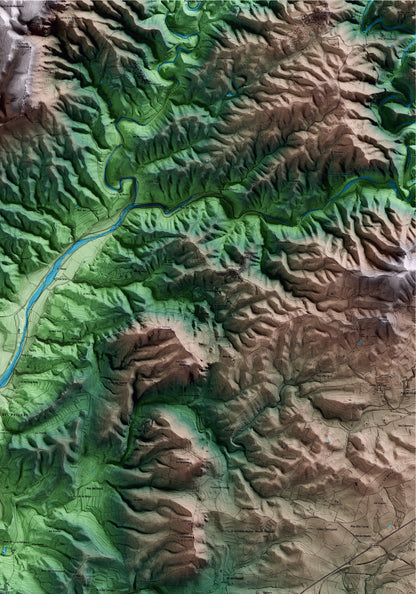 Mapa artístico del relieve del Masroig, al Priorat, con 15 km de entorno y base topográfica ICGC. Detalle de la zona superior derecha.
