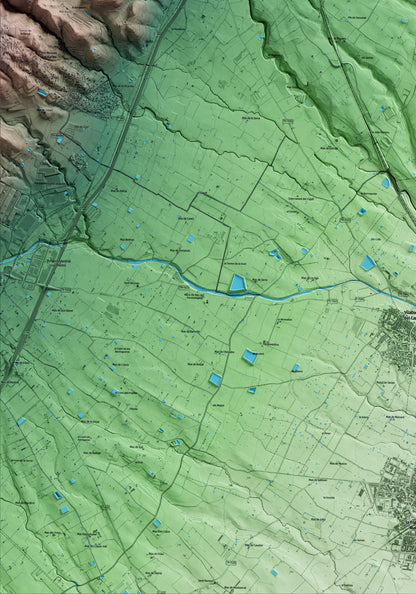 Mapa artístico del relieve del Milà, al Alt Camp, con 15 km de entorno y base topográfica ICGC. Detalle de la zona inferior izquierda.