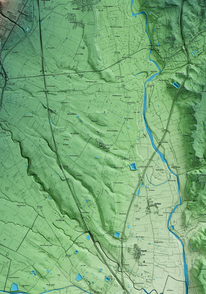 Mapa artístico del relieve del Milà, al Alt Camp, con 15 km de entorno y base topográfica ICGC. Detalle de la zona central.