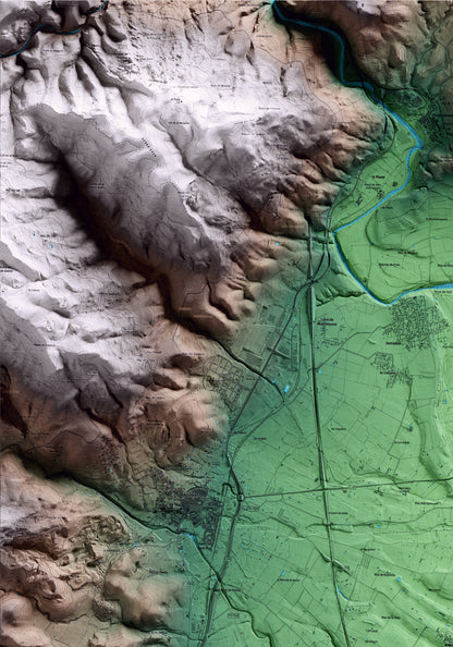 Mapa artístico del relieve del Milà, al Alt Camp, con 15 km de entorno y base topográfica ICGC. Detalle de la zona superior izquierda.