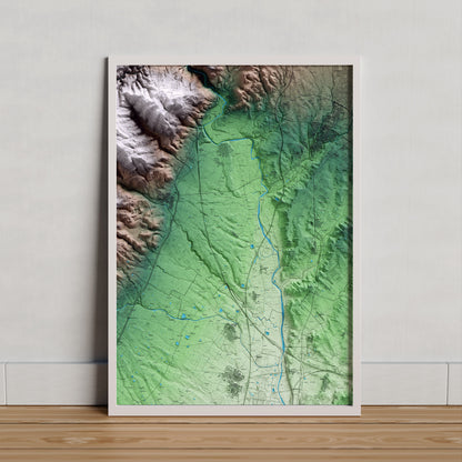 Mapa artístico del relieve del Milà, al Alt Camp, con 15 km de entorno y base topográfica ICGC. Presentación enmarcada.