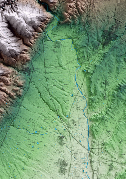 Mapa artístico del relieve del Milà, al Alt Camp, con 15 km de entorno y base topográfica ICGC