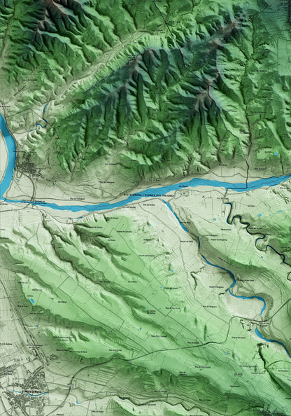 Mapa artístico del relieve del Molar, al Priorat, con 15 km de entorno y base topográfica ICGC. Detalle de la zona inferior izquierda.