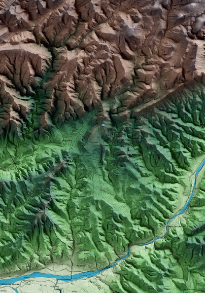 Mapa artístico del relieve del Molar, al Priorat, con 15 km de entorno y base topográfica ICGC. Detalle de la zona central.