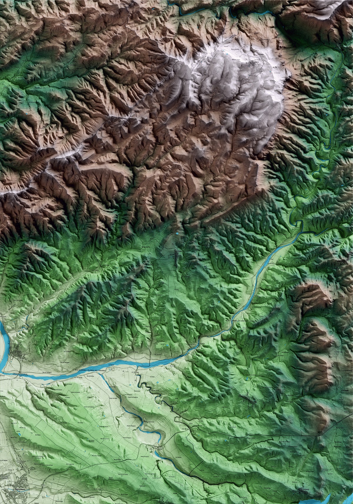 Mapa artístico del relieve del Molar, al Priorat, con 15 km de entorno y base topográfica ICGC