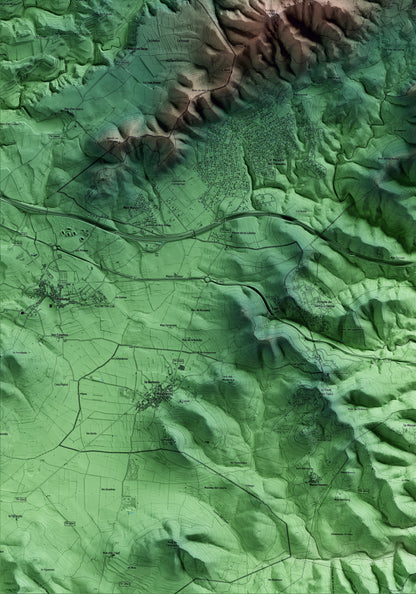 Mapa artístico del relieve del Montmell, al Baix Penedès, con 15 km de entorno y base topográfica ICGC. Detalle de la zona inferior izquierda.