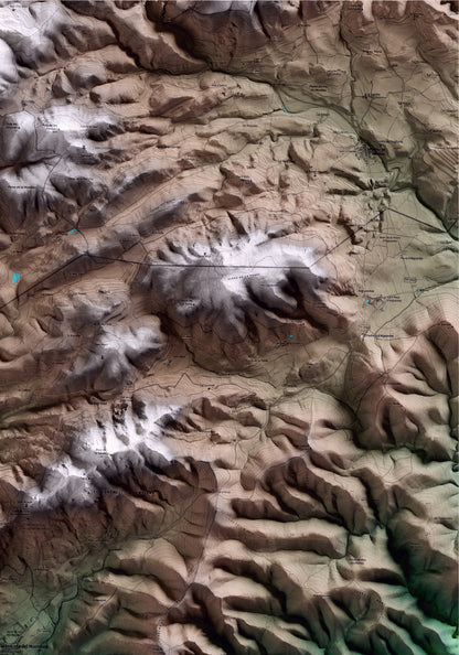 Mapa artístico del relieve del Montmell, al Baix Penedès, con 15 km de entorno y base topográfica ICGC. Detalle de la zona superior derecha.