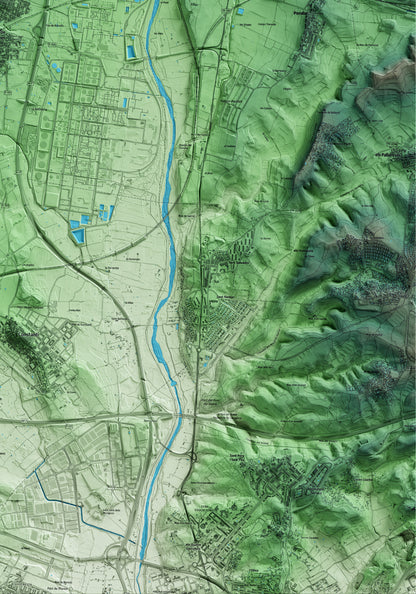 Mapa artístico del relieve del Morell, al Tarragonès, con 15 km de entorno y base topográfica ICGC. Detalle de la zona inferior derecha.