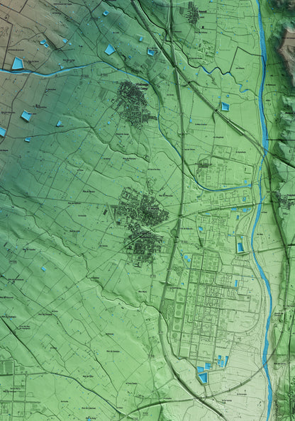 Mapa artístico del relieve del Morell, al Tarragonès, con 15 km de entorno y base topográfica ICGC. Detalle de la zona central.