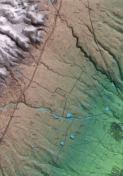 Mapa artístico del relieve del Morell, al Tarragonès, con 15 km de entorno y base topográfica ICGC. Detalle de la zona superior izquierda.