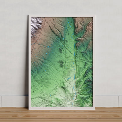 Mapa artístico del relieve del Morell, al Tarragonès, con 15 km de entorno y base topográfica ICGC. Presentación enmarcada.