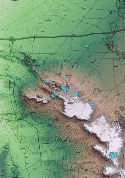 Mapa artístico del relieve del Palau d'Anglesola, en el Pla d'Urgell, con 15 km de entorno y base topográfica ICGC. Detalle de la zona inferior izquierda.