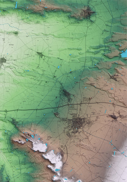 Mapa artístico del relieve del Palau d'Anglesola, en el Pla d'Urgell, con 15 km de entorno y base topográfica ICGC