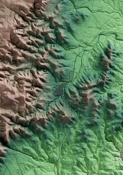 Mapa artístico del relieve del Perelló, al Baix Ebre, con 15 km de entorno y base topográfica ICGC. Detalle de la zona central.