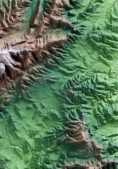 Mapa artístico del relieve del Pinell de Brai, a la Terra Alta, con 15 km de entorno y base topográfica ICGC. Detalle de la zona superior derecha.