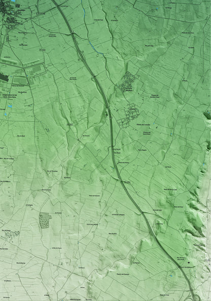 Mapa artístico del relieve del Pla de Santa Maria, al Alt Camp, con 15 km de entorno y base topográfica ICGC. Detalle de la zona inferior derecha.