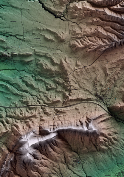 Mapa artístico del relieve del Pla de Santa Maria, al Alt Camp, con 15 km de entorno y base topográfica ICGC. Detalle de la zona superior izquierda.