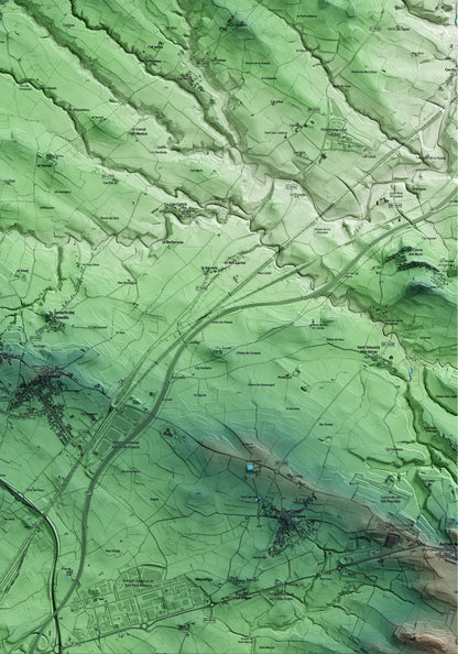 Mapa artístico del relieve del Pla del Penedès, al Alt Penedès, con 15 km de entorno y base topográfica ICGC. Detalle de la zona inferior derecha.