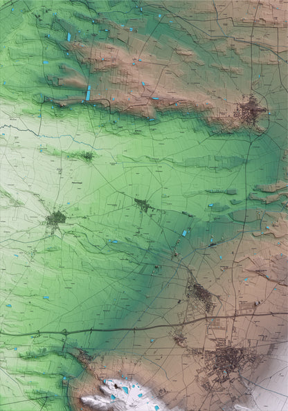 Mapa artístico del relieve del Poal, en el Pla d'Urgell, con 15 km de entorno y base topográfica ICGC