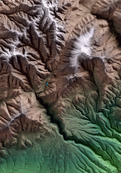 Mapa artístico del relieve del Pont d'Armentera, al Alt Camp, con 15 km de entorno y base topográfica ICGC. Detalle de la zona superior izquierda.