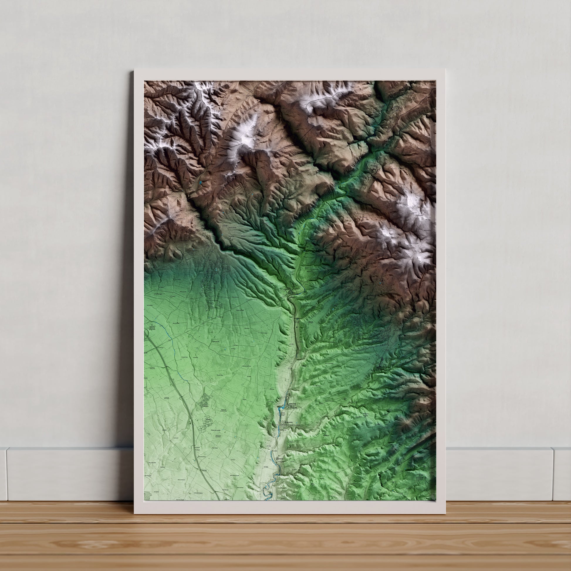 Mapa artístico del relieve del Pont d'Armentera, al Alt Camp, con 15 km de entorno y base topográfica ICGC. Presentación enmarcada.