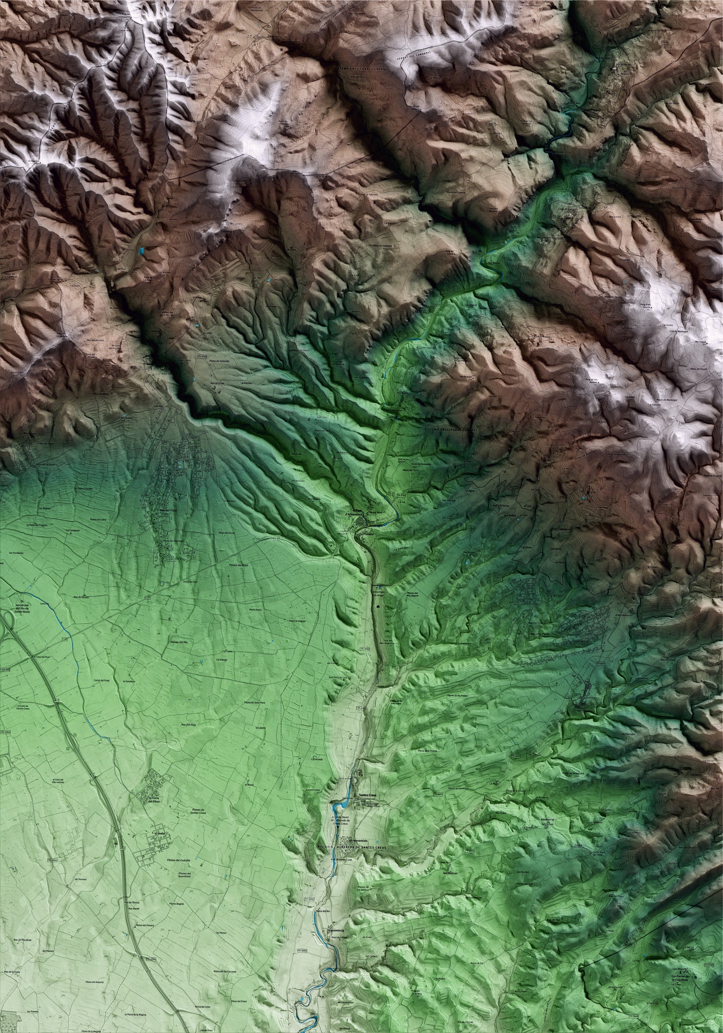 Mapa artístico del relieve del Pont d'Armentera, al Alt Camp, con 15 km de entorno y base topográfica ICGC