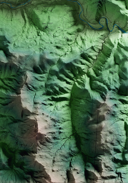 Mapa artístico del relieve del Pont de Bar, al Alt Urgell, con 15 km de entorno y base topográfica ICGC. Detalle de la zona inferior derecha.