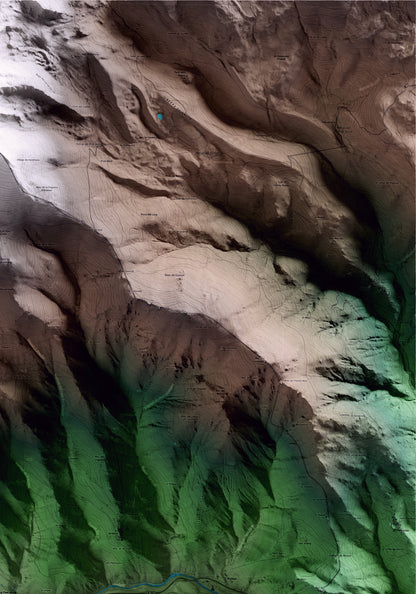 Mapa artístico del relieve del Pont de Bar, al Alt Urgell, con 15 km de entorno y base topográfica ICGC. Detalle de la zona superior derecha.