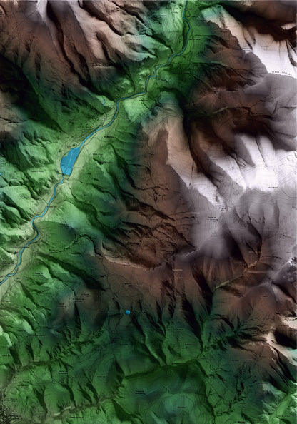 Mapa artístico del relieve del Pont de Suert, al Alta Ribagorça, con 15 km de entorno y base topográfica ICGC. Detalle de la zona superior derecha.